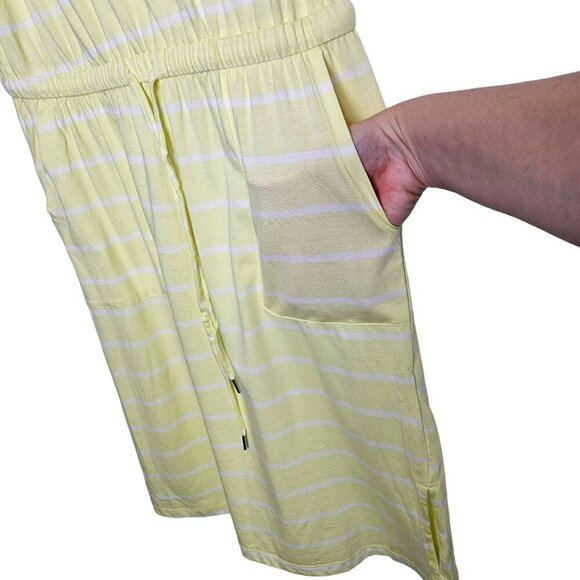 C&C California Yellow White Striped Sleeveless Dress Drawstring Waist  Pull Over - Picture 2 of 15
